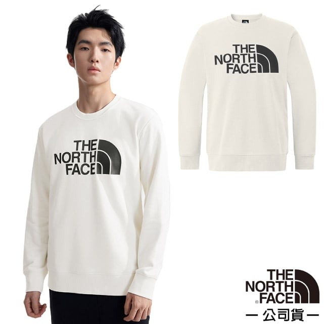 【The North Face】男 吸濕透氣棉質長袖圓領T恤.休閒套頭衫.運動上衣/8AT7-QLI 沙丘白✿30E010